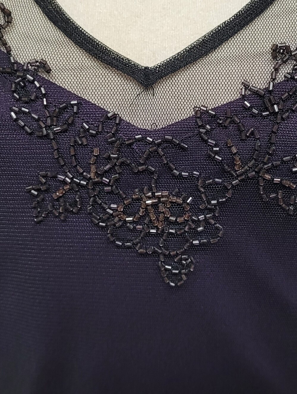 Gothic Fairytale Cache Vintage Black Sheer Mesh Beaded Asymmetric Midi Dress - Picture 4 of 12